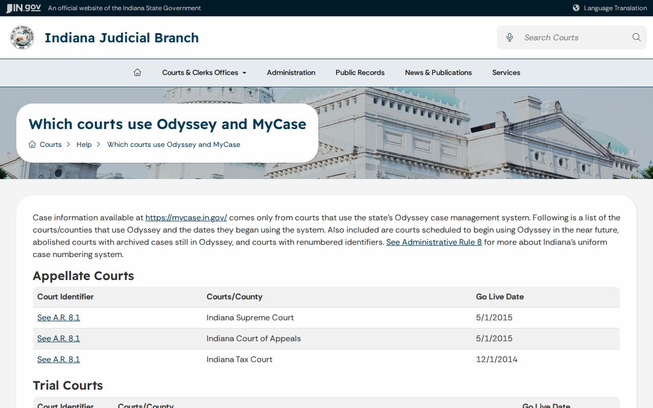Boone County court schedule Odyssey court identifiers