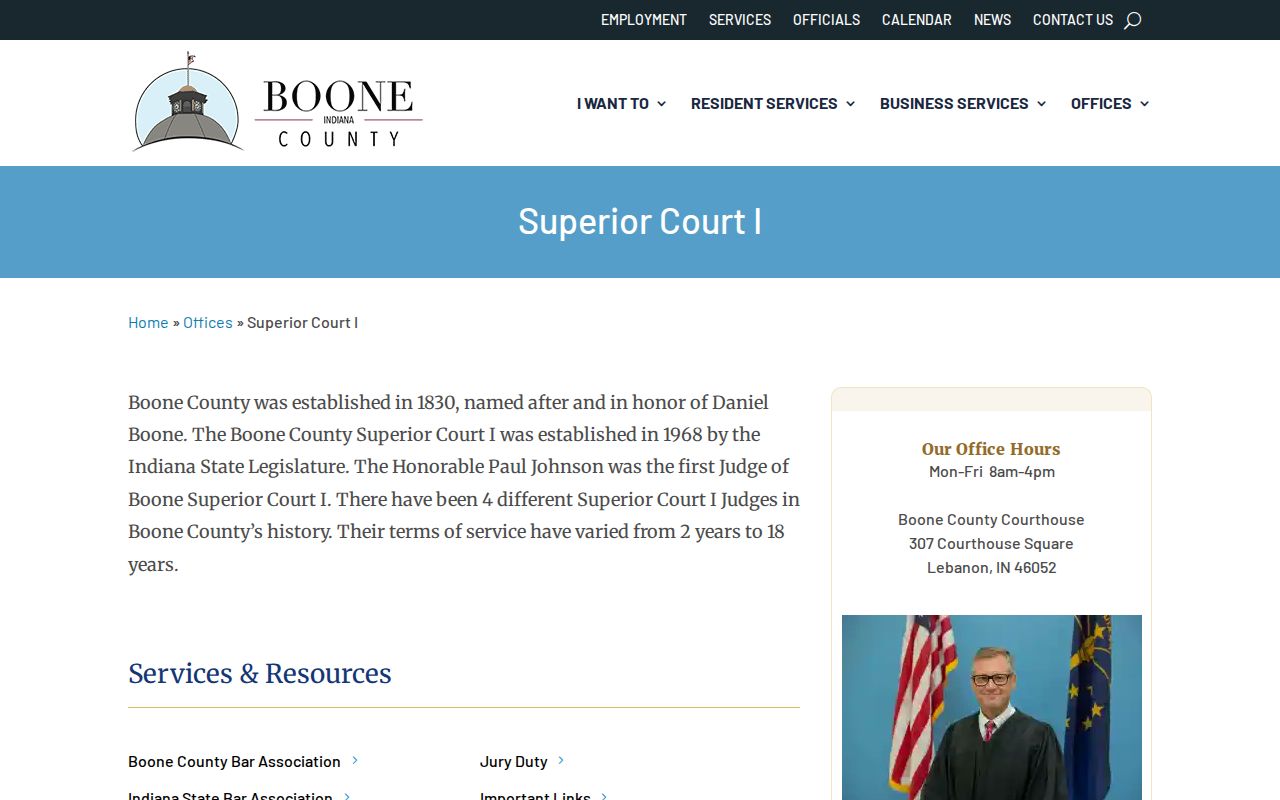 Boone County Superior Court I docket contact
