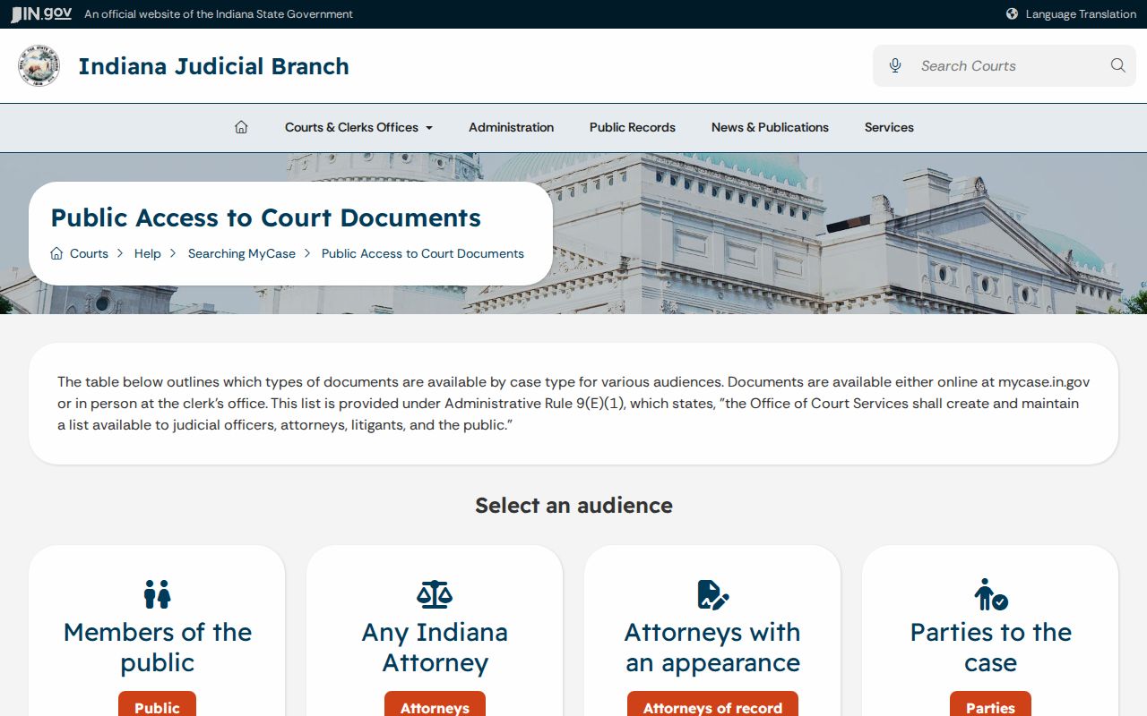 Boone County court record document access matrix