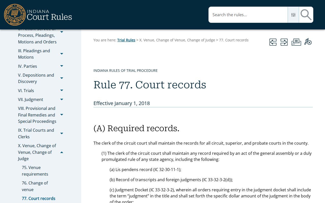 Boone County court case records under Trial Rule 77