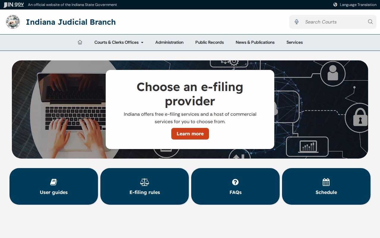 Thorntown court records Indiana e-filing system overview