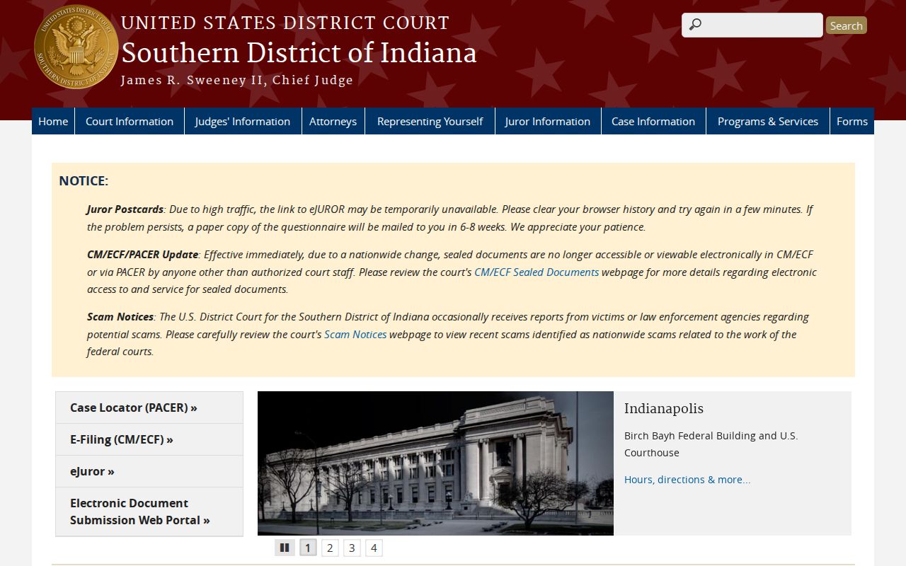 Whitestown court records federal district court route