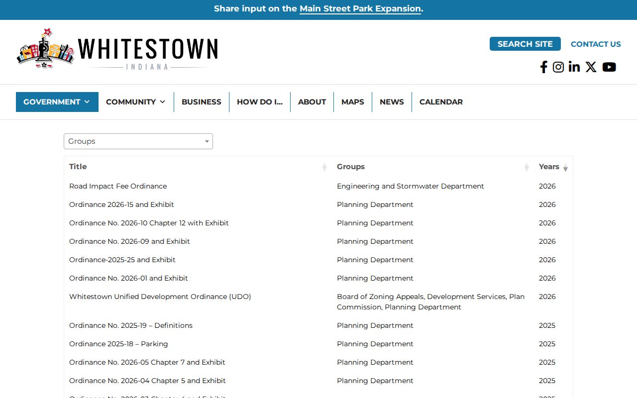 Whitestown court records ordinance index showing town court abolition