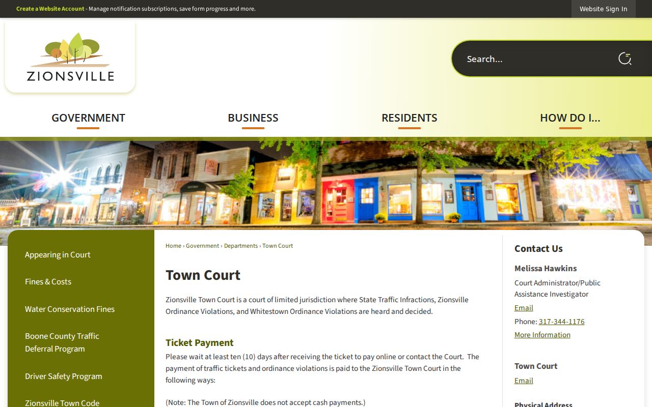 Zionsville court records jurisdiction and ticket payment details
